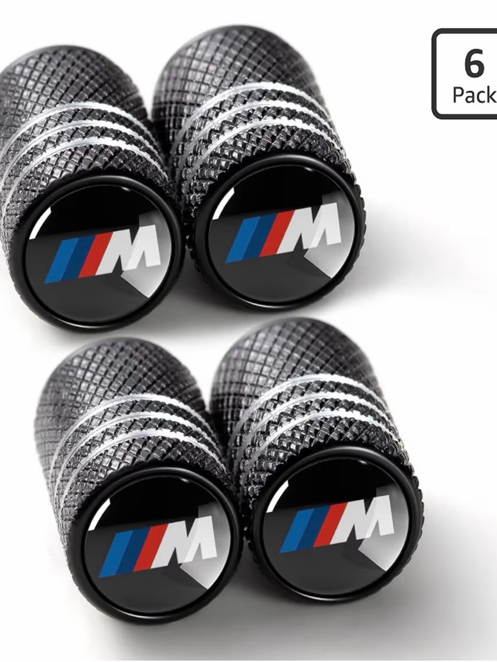BMW M Car Tire Valve Caps with Racing Stripe Emblem red left
